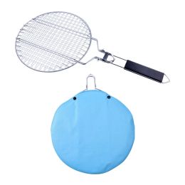 Aprons Grilled Fish Portable Tools Nets Round BBQ Barbecue Clip Stainless Steel Mesh Supply Accessory Folding
