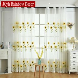 Curtains Pastoral Sunflower Sheer Tulle Curtains For Living Room Kids Children Bedroom Voile Short Curtains Modern Kitchen Window Drapes