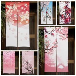 Curtains Japanese Pink Cherry Blossoms Door Curatin Izakaya Doorway Partition Curtain Kitchen Bedroom Bathroom Door Decor Half Curtain