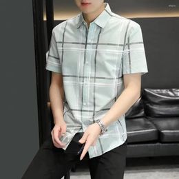 Men's Casual Shirts Men Summer Shirt Turn-down Collar Short Sleeve Single-breasted Cardigan Contrast Color Printed Mid Length Soft