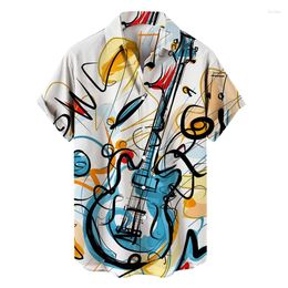 Men's Casual Shirts For Men Music Guitar Print Hip Hop Tops Male Clothing Short Sleeve V-Neck Beach Ahloa Camisa Social Masculina