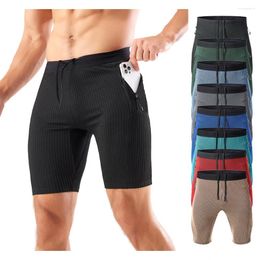Running Shorts Thread Elastic Tights Men Outdoor Fashion Sportswear 2 Layer Side Zipper Pocket Strip Short Pants Gym Fitness