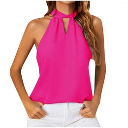 Women's Tanks Tank Top For Summer Halter Neck Tops Solid Color Keyhole Sleeveless Shirts Loose Fit Cropped Y2k Cute