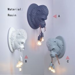 Nordic Modern Wall Lamp Resin Monkey Lamp Home Deco Orangutan Wall lamps Bedroom Living Room Light Fixtures Creative Wall Light242y