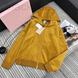 Women's Hoodies & Sweatshirts designer 2024 Early Spring New Nanyou Gaoding Miu Casual Letter Sticker Embroidery Decoration Corduroy Zipper Hoodie PT6H