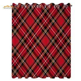 Curtains Retro Window Curtains Diagonal Traditional Vintage Scottish Tartan Pattern Striped Chequered Geometric Tile Living Room Decor