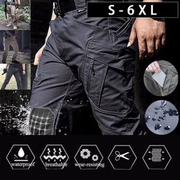 Мужские брюки-карго с несколькими карманами, тактические мужские брюки, повседневные военные армейские брюки, водонепроницаемые походные брюки, большие размеры 6Xl 240312