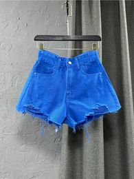 Women's Shorts Womens Denim Shorts High Waist Casual Solid Zipper Fly Fashion Shorts Loose Sexy Green A-shaped Hot Pants 2024 New SummerL24313