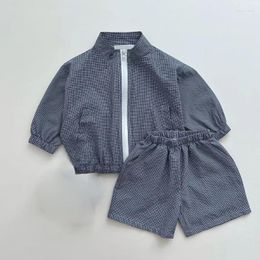 Clothing Sets 2024 Summer Children's Chequered Short Sleeve Set 1-6-year-Baby Sunscreen Clothes Two Piece Minimalist Casual Sportswear