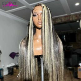 Synthetic Wigs Synthetic Wigs Highlight 13X4 13x6 Lace Frontal Hair Wigs Highlight Blonde Bone Straight Lace Front Wig Glueless PrePlucked ldd240313