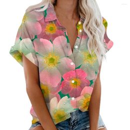 Women's Blouses Summer Sunflower Floral Shirts 3D Print Mushroom Women Short Sleeve Shirt Harajuku Button Oversized Top Woman Clothing