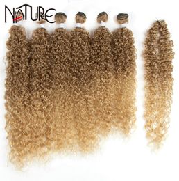 Nature Black Afro Kinky Synthetic 7 Pcs 2226 inch Ombre Brown Weave Bundles Curly Hair Q11287004499