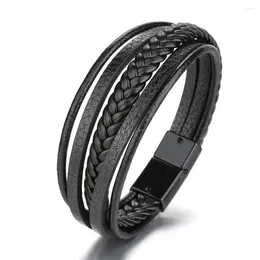 Link Bracelets Vintage Multilayer Braided Rope Bracelet For Men Stainless Steel Magnetic Leather Strap Handmade Classic Jewelry Gifts