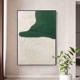 Calligraphy Modern Stylish Green And White Textured Abstract Oil Painting Large Living Room Wall Picture Framless Canvas Home Decoration