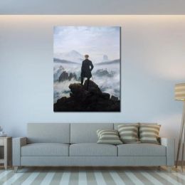 Calligraphy Romantic Landscape Canvas Art Wanderer Above Sea Of Fog Caspar David Friedrich Handmade Famous Painting Living Room Wall Decor