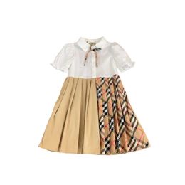 2024 Summer girls latticedresses children Bow lapel short sleeve plaid princess dress designer kids clothes S1092