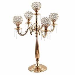 5 Arms Candelabra Home Holiday Decorative Centrepiece Gold Crystal Candle Holders for Dinner Party Candlestick 201202276s