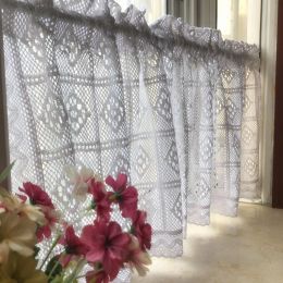 Curtains Retro Style White Cotton Thread Crochet Handmade Short Curtain Home Decorative Bedroom/Cupboard Partition Curtain Door Curtain