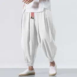 Men's Pants Solid Colour Slim-leg Casual Trousers Baggy Deep Crotch Harem With Drawstring Elastic Waist Pockets For Plus