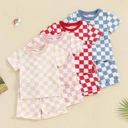 Clothing Sets Summer Toddler Baby Boys Girls Set Short Sleeve Plaids Print Tops Elastic Waist Shorts Casual Outfits