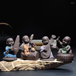 Tea Pets Colour Sand Pottery Purple Fine Pet Art Small Ornaments Blowing Pull Playing And Singing Little Monk Set