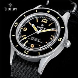 Wristwatches THORN 40MM Vintage 50-Fathoms Watch Men NH35 Movement Automatic K9 Mineral Crystal TR900 C3 Luminous Barracuda 200M Waterproof