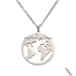 Pendant Necklaces Fashion Stainless Steel Necklace World Map Chains Statement Sier Rose Gold Globe Travel Jewellery Gift Drop Delivery P Dh6S3