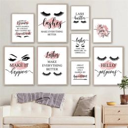 Calligraphy Fashion Eyelashes Eyebrow Poster Canvas Painting Makeup Quote Wall Art Lips Picture Beauty Salon Decoration Girl Room Home Decor