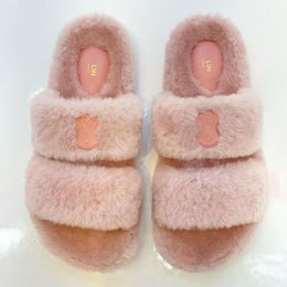 Frau Modetriumph Sandale rutscht lässige Flachrutsche House Designer Winter Männer Wolle flauschiger Schuhfell Slipper Plattform Pantoffeln Teddybär Reise Tazz Fuzzy Sandale