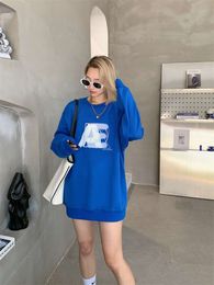 ADER Autumn Style Heavy Shadow Letter Print Pullover Round Neck Forest Blue European Korean Cotton Couple Sweater