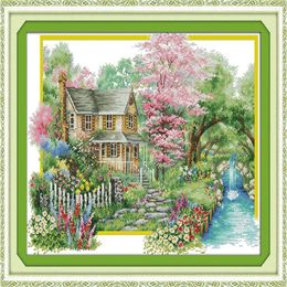 Flowers villa home decor painting Handmade Cross Stitch Embroidery Needlework sets counted print on canvas DMC 14CT 11CT270i