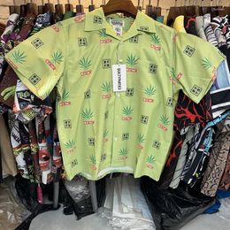 Men's Casual Shirts Real Pos WACKO MARIA X High Times Hawaiian Shirt Spring And Summer Beach Style For Men Light Green