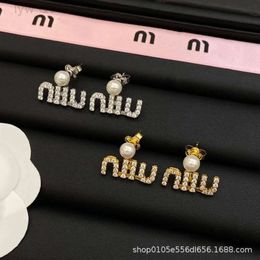 Designer miuimiui earrings Miao Family m English Diamonds Earrings for Womens Fashion Versatile Small and Popular Design Earrings 925 Silver Needles High Quality F