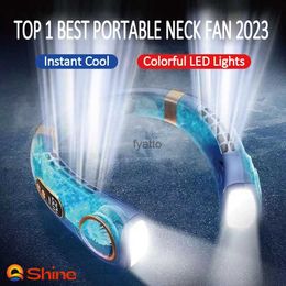 Electric Fans Mini pendant neck fan digital display air cooler without blade charging portable conditionerH240313