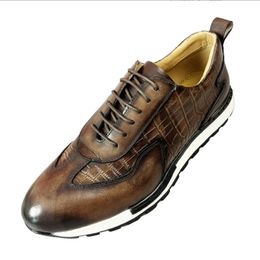 British style round head lightweight handmade vintage leather sports casual leather shoes for men lace-ups zapatos sapat a36