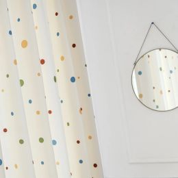 Curtains Cream Colourful Small Fresh Dots Blackout Children's Bedroom Korean Fitting Room Door Curtain White 3D Wool Ball Tulle Drapes #3