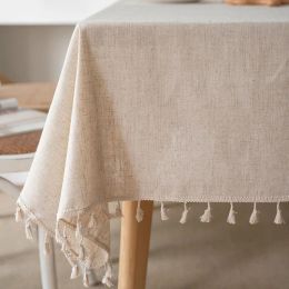 Pads Nordic Style Plain Polyester Linen Tassel Tablecloth Simple Imitation Bamboo Knot Linen Washable Square Dining Table Cover Cloth