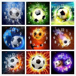 Stitch Dpsprue Full Diamond Painting Cross Stitch Football With Clock Mechanism Mosaic 5D Diy Square Round 3d Embroidery Gift