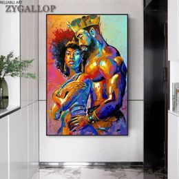 Canvas Print African Art Oil Painting Couple Posters and Prints King and Queen Abstract Wall Art Canvas Pictures for Home Design3047