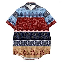 Men's Casual Shirts Ethnic Elements Creative Colourful Top Fashion Short Sleeve Shirt Hawaiian Beach Summer Loose