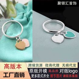 Designer tiffay and co TIFF925 Silver V Gold Classic Matching Trendy temperament Double Heart Enamel Ring