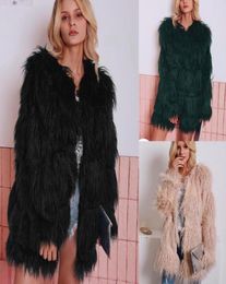 Women Fluffy Warm Long Sleeve Female Outerwear Fashion Furry Faux Fur Coat Autumn Winter Coat Jacket Hairy Collarless Overcoat3243873