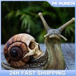 Sculptures Halloween Creative Snail Skull Resin Sculpture Product Skull Snail Statue Desktop Crafts Gothic Garden Home Decoration Accessory