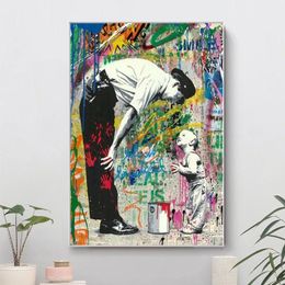 Paintings Banksy And Boy Canvas Graffiti Street Art Posters Prints Wall Pictures Cuadros For Living Room Home Decoration268I