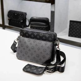 2024 5A Kalite Orijinal Deri Tasarımcı Çantalar 3pcs Çıkarılabilir Üçlü Siyah Messenger Çantalar Erkekler Crossbody 3 1 Set Kadın Omuz Çantası Çanta Çanta Cüzdan