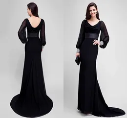 Party Dresses Simple Black Mermaid Evening Formal Dress 2024 Cowl Neck Long Sleeve Beading Prom Gown Elegant Vestidos De Noiva