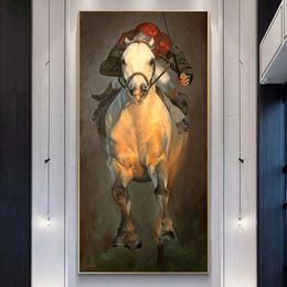 Jockey Running Horse Posters and Prints Canvas Art Abstract Painting Modern Home Decor Wall Art Pictures For Living Room Animal248u