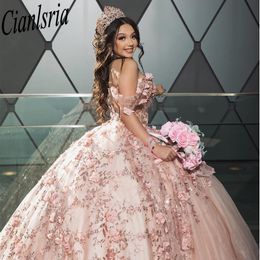 Sparkly Pink Sweetheart Quinceanera Dresses Ball Gown Birthday Gown Applique Tulle Sweet 16 Dresses vestidos de 15
