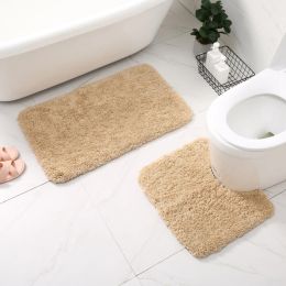 Mats Microfiber Bathroom Bath Mat Set U Shape And Rectangular Toilet Rugs Kit Antiskid Machine Washable Floor Carpets In Bathroom