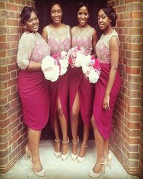 bella naija Burgundy Bridesmaid Dresses White Lace Top Short African Wedding Guest Dresses red dresses for wedding party bridesmai6250307